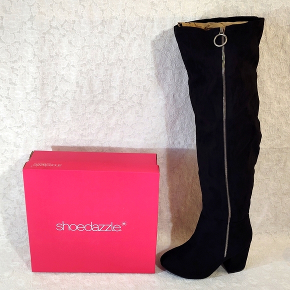 Shoe Dazzle Shoes - NWOT Shoe Dazzle Thigh High Boots W/Zipper & Thick Heel Size 8.5